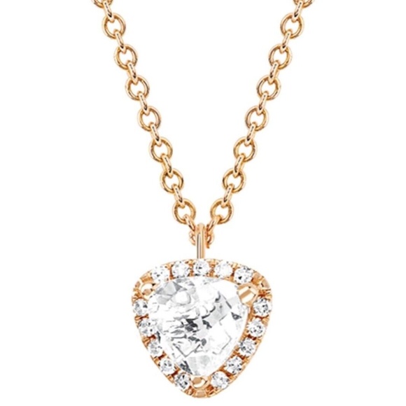 EF Collection Jewelry - EF Collection 14K Rose Gold White Topaz Diamond 0.05 ctw Trillion Neckla…